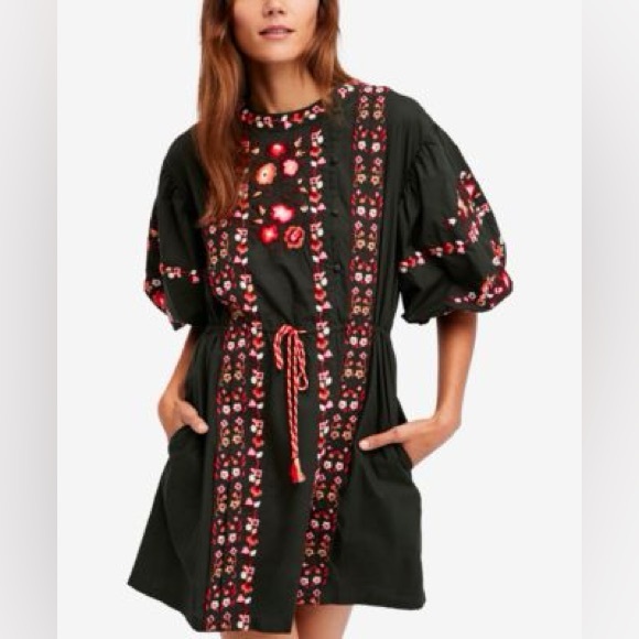 Floral Embroidered green  Dress L - Picture 1 of 8